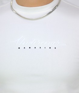 Ватирана мъжка блуза в мръсно бяло с надпис