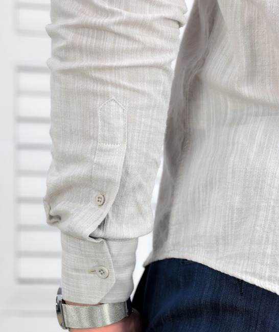 Бежова ленена мъжка риза slim fit
