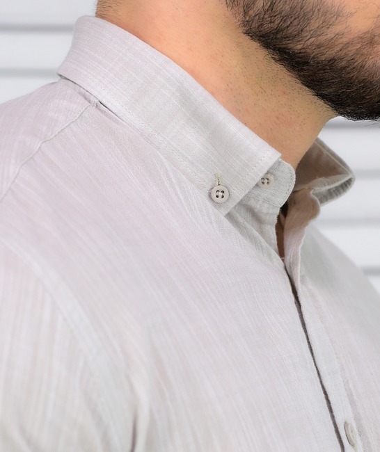 Бежова ленена мъжка риза slim fit