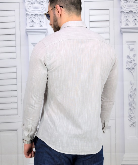 Бежова ленена мъжка риза slim fit