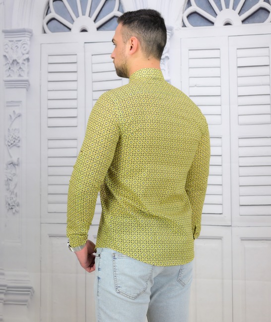Мъжка риза Extra Slim Fit в жълто на елементи от памук