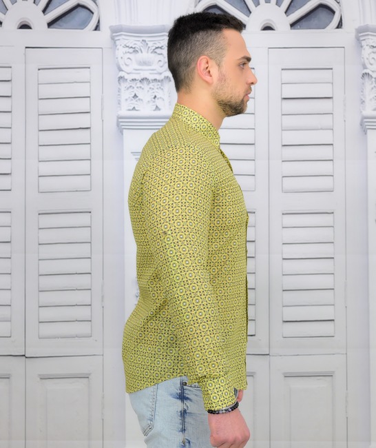Мъжка риза Extra Slim Fit в жълто на елементи от памук