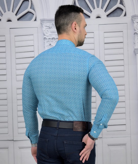 Extra Slim Fit мъжка риза в синьо от памук на елемнти