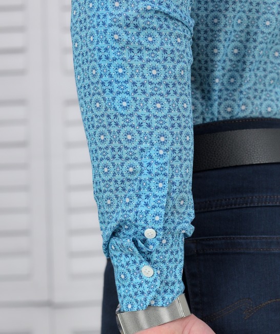Extra Slim Fit мъжка риза в синьо от памук на елемнти