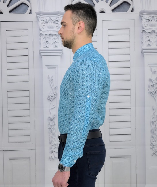 Extra Slim Fit мъжка риза в синьо от памук на елемнти