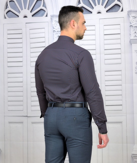 Мъжка луксозна риза със скрито закопчаване Slim Fit