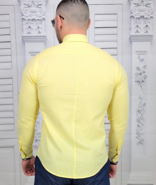 Жълта ленена мъжка риза Slim Fit спортно елегантна