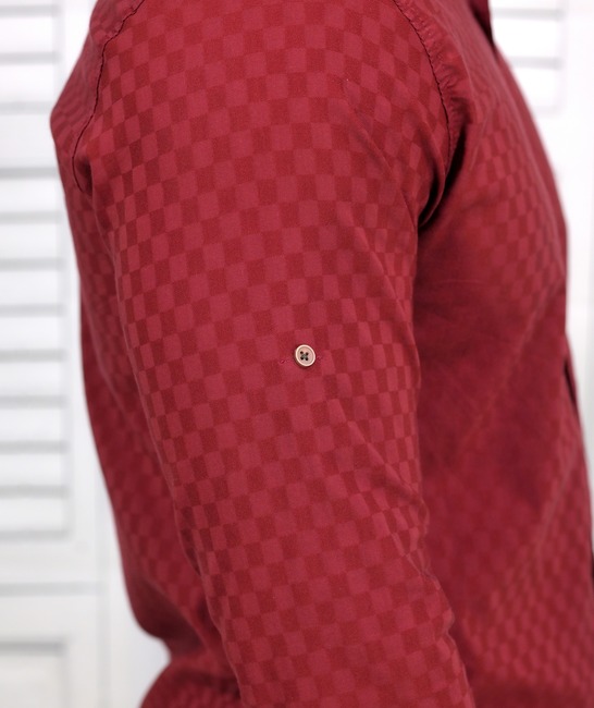 Мъжка копринена риза в бордо на малки квадрати Extra Slim Fit