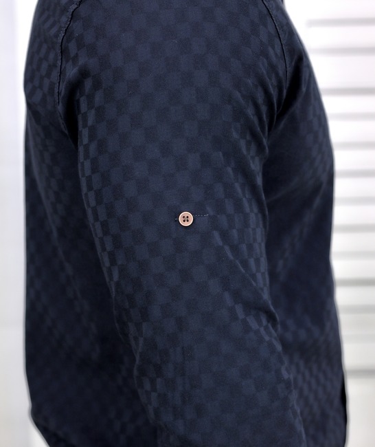 Мъжка риза в тъмно синьо на малки квадрати Extra Slim Fit от коприна