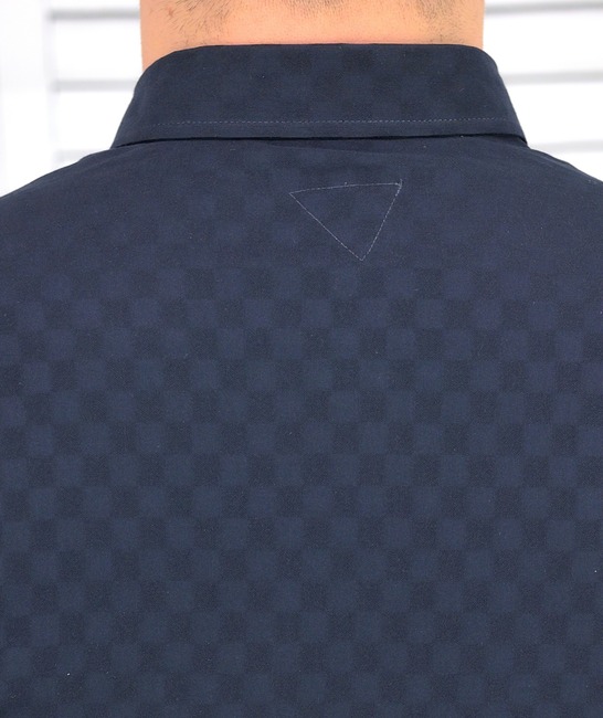 Мъжка риза в тъмно синьо на малки квадрати Extra Slim Fit от коприна
